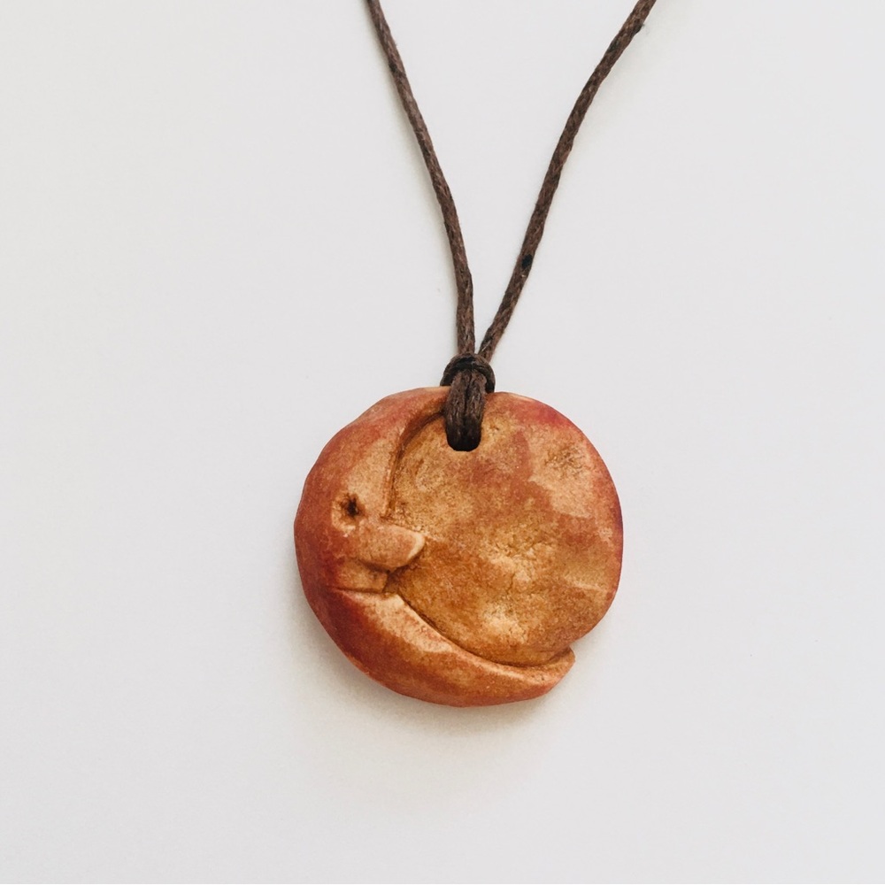 Man in the Moon Hand Carved Avocado Pit Pendant Necklace